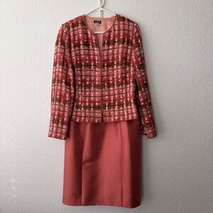 VTG Melinda Eng Couture Church Suit Size 8 Coral Pink 100% Silk Beaded Easter